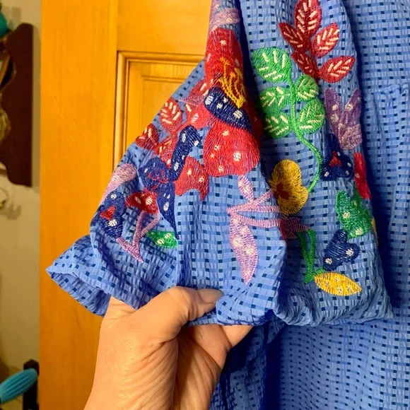 Umgee Ocean Blue Midi Dress with Multicolor Embroidered Sleeves - Picture 4 of 10